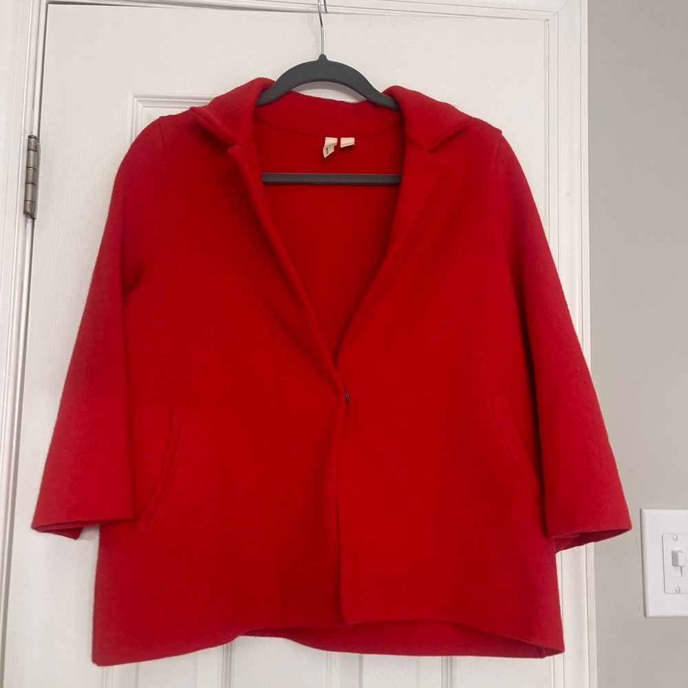 Moth By Anthropologie Carey Knit Blazer Jacket Womens S Red 3/4 Sleeve Collared